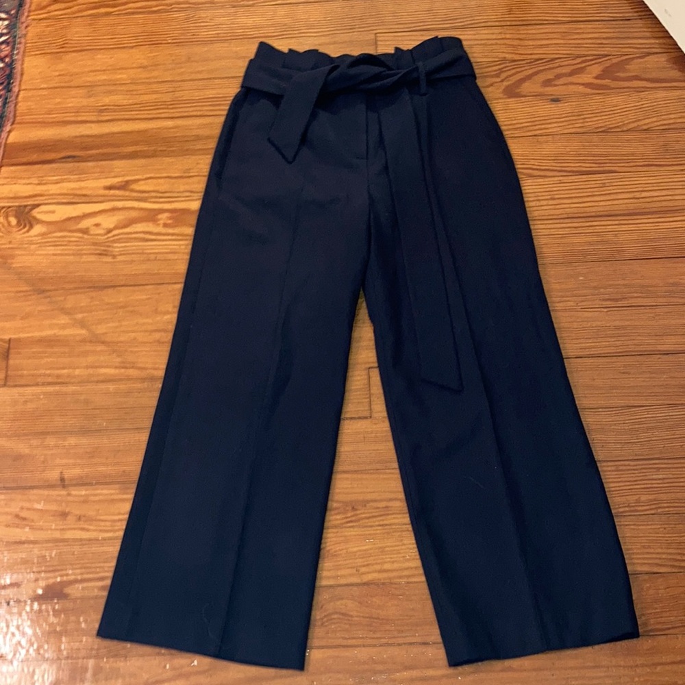 High-Rise Wide Leg Paperbag Pants in Navy